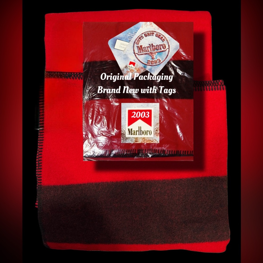 Vintage Marlboro Gear Fleece Blanket Throw “This One’s On Me” 2003 NIB